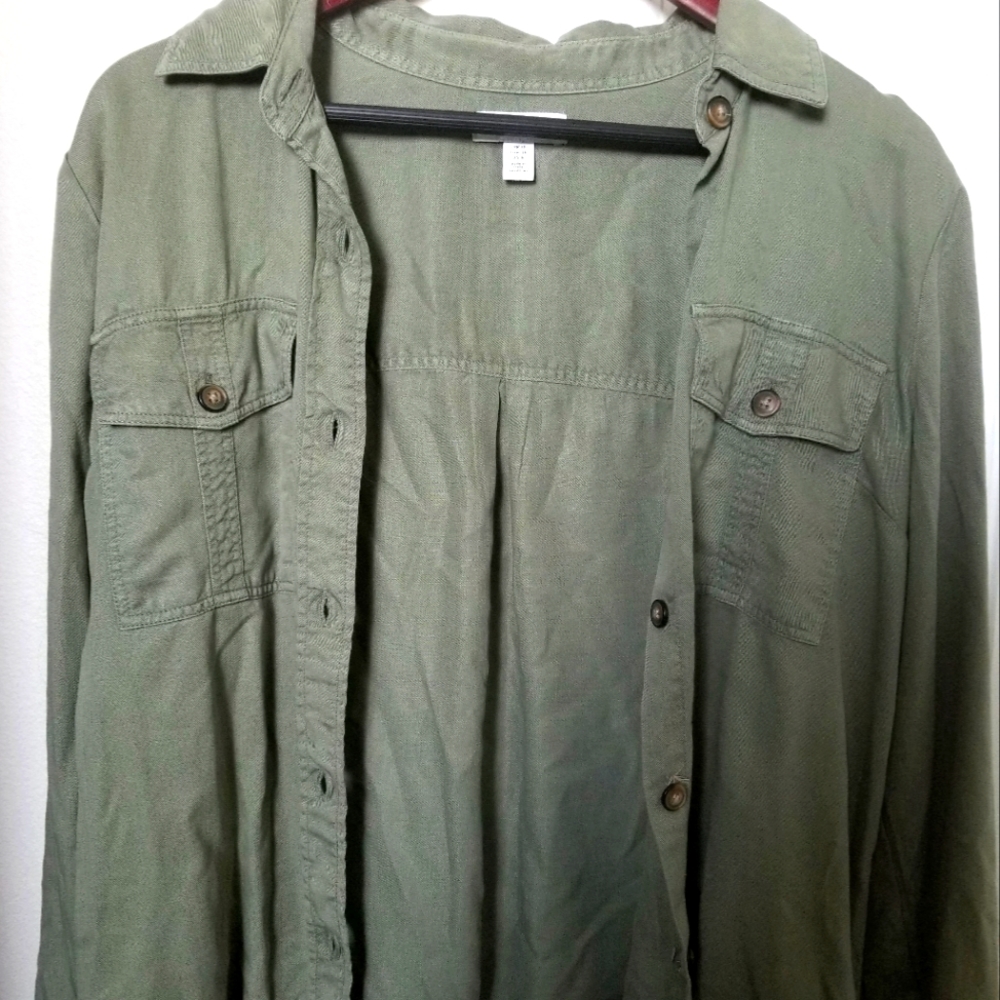 Topshop Army Green Button Up